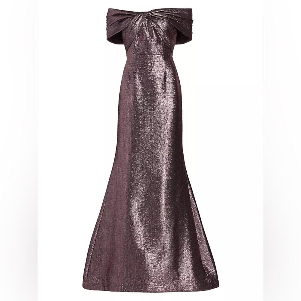 Teri Jon by Rickie Freeman Metallic Jacquard Bodice Off Shoulder Gown Dress - Picture 1 of 16